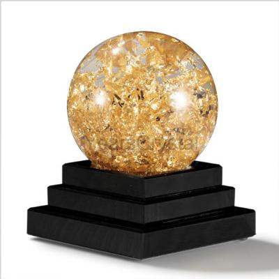 China Europe hotsale gold leaf wire sphere glass award goldleaf crystal ball with black base pile up for sale