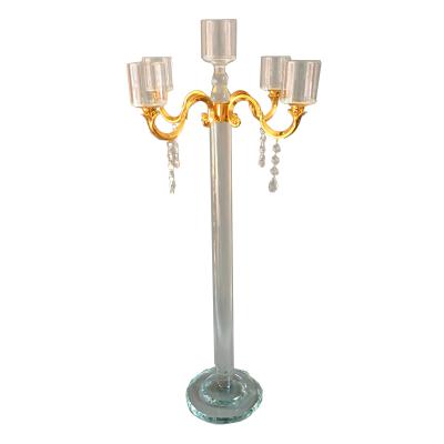 China Tall weddings decoration crysta 5 arm wedding centerpieces candelabra taper vintage candlestick cup gold stand candelabra wedding for sale