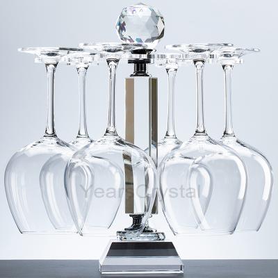 China Hot Selling Europe Wedding Unique Decorative Spinning Centerpiece Crystal Wine Glass Bottle Holder With Hanging for sale