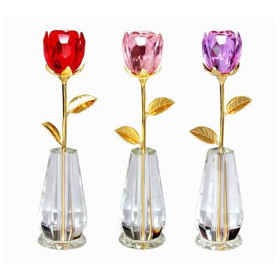 China Europe Newcomer Crystal Rose Flowers With Metal Hand For Wedding Give Away Gift for sale