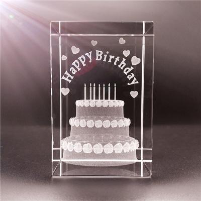 China Europe china manufacture customized 3D laser ngraved glass crystal cake for decoration 8cm for sale