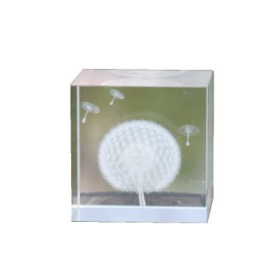 China Europe Crystal Crafts 3D Laser Factory Dandelion Specimens K9 Clear Crystal Block Cube Gifts Souvenirs for sale