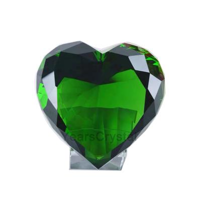 China Europe new arrival 6cm bulk greenglass heart crystal diamond for decoration for sale