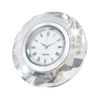 China Europe Cheapest Diamond Glass Clock Round Personalize Crystal Table Clocks for sale