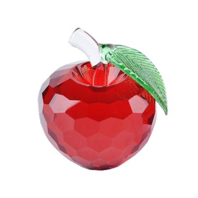 China China Desktop Decorative Glitter Red-pink Glass Crystal Apple With Green Leaf For Christmas for sale