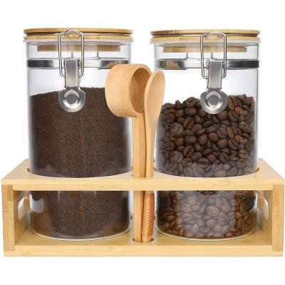 China Sustainable glass material and eco-friendly feature borosilicate glass storage jar with bamboo press lid for sale