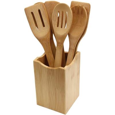 China Sustainable 4 Compartments Kitchen Utensil Flatware Cutlery Holder Bamboo Trolley With Handle for sale