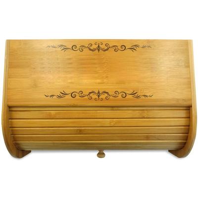 China Stocked factory price of natural bamboo roll top kitchen food storage bread box for sale