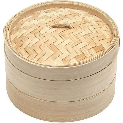 China 8 Inch Stocked Bamboo Steamer for Dumplings, Rice, Dim Sum, Vegetables, Fish and Meat for sale