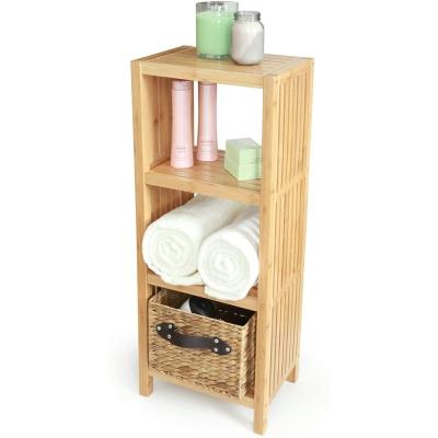 China Sustainable Bamboo Shelf Bathroom Rack Plant Display Stand Storage Rack Shelving for sale