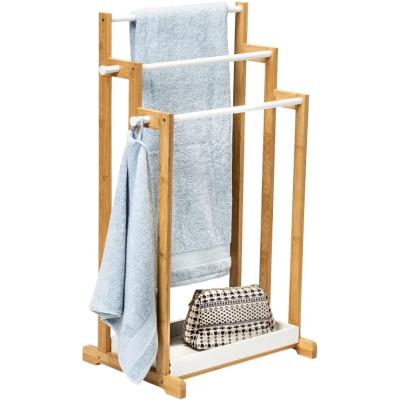 China Heater Bamboo 3 Tier Towel Rack For Bathroom, Free Standing Beach Towel With Storage Shelf Poolside Rack With Bottom Organizer For Bath for sale