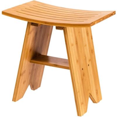 China 17 Inches Bamboo Folding Stool Bench Eco-Friendly Wooden Shower Seat Modern for sale