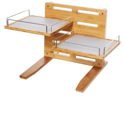 China Sustainable Adjustable Bamboo High Raised Pet Feeder Rack With 2 Stainless Steel Bowls For Cats And Dogs for sale