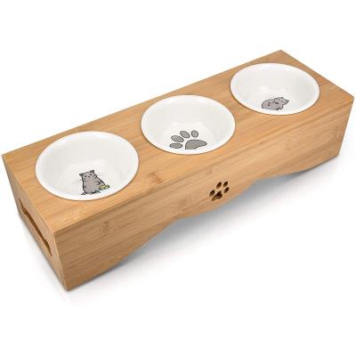 China Sustainable Bamboo Elevated Storage Food Rack , Elevated Cat Feeder With 4 Bowls for sale