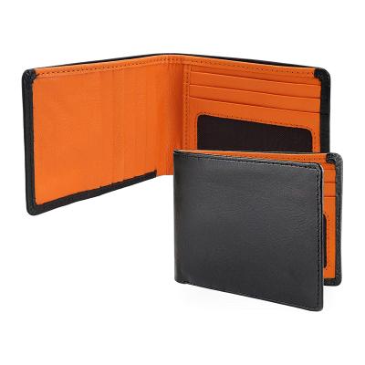 China Multi Function Two Tone Genuine Leather Men Wallet RFID Blocking Slim Bifold Wallets Money Card Holders Slim Roomy Clip Wallet BR8021 for sale