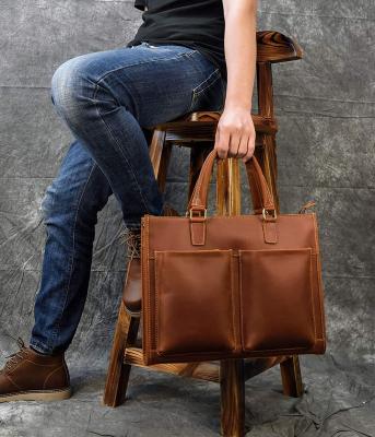 China Japan Style Business Leather Briefcase 14 Inch PC Leather Bag Vintage Shoulder Bag Leather Tote Messenger Bag For Men BR7142 for sale
