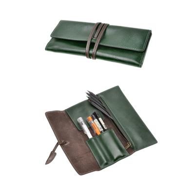 China Schools & Offices Roll Envelope Pen Pouch Handmade Soft Genuine Leather Pen Case Pencil Holder Traveling BR8201 for sale