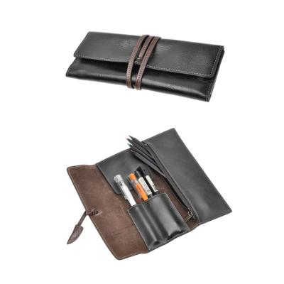 China Schools & Offices Roll Up Pen Pouch Soft Cowhide Leather Pen Case Pencil Holder Stationery Case BR8201 for sale