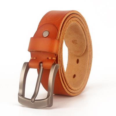 China Solid Brass Fashion.Casual.Business Pin Buckle Washed Cow Hide Leather Belt 3 8cm Width For Men's Size Cowhide Custom Origin BR7211 for sale