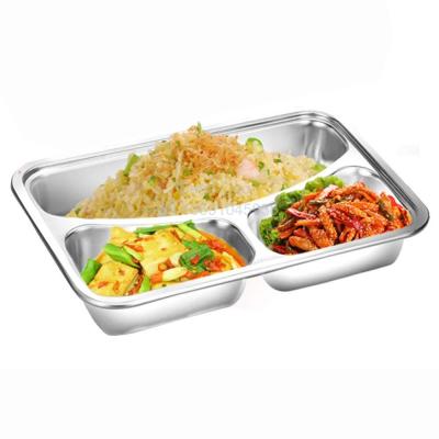 China Cheap Viable Factory School Hospital Stainless Steel Fast Food Mess Tray Dinner Dish 3 Compartment Divided Lunch Box for sale