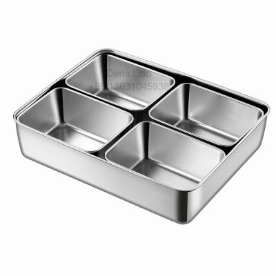 China Sustainable Factory Kitchen Stainless Steel Condiment Box Container 4 Compartment Spice Storage Set Japanese Bento Box for sale