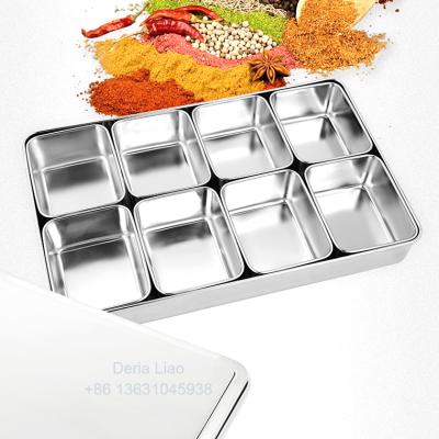 China Viable Functional Japanese Type Stainless Steel 201material 4 6 8 Compartment Spice Jar Seasoning Box for sale