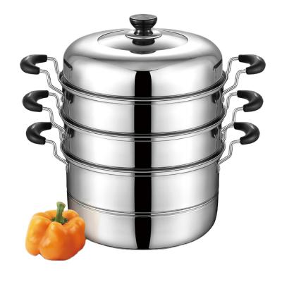 China Sustainable Wholesale Steam SS201 Stainless Steel Factory Large Pot 3 Tier Cooking Pot With Visible Cover 28-36cm for sale