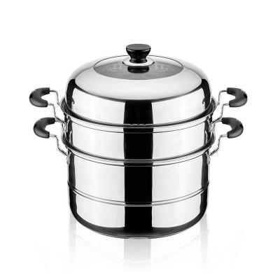 China Sustainable High Quality Exported 2 Tier Stainless Steel Cooking Steamer Stock Pot With Visible Lid for sale