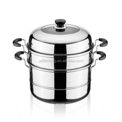 China Sustainable Wholesale 26cm-36cm 2 Layers Stainless Steel Cooking Steamer Pot Stock Pot With Visible Lid for sale