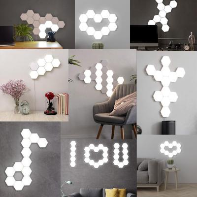 China Can DIY the shapes you want Dry Battery DIY LED Hexagon Lights Modular Led Night Light with ABS Remote Control Hexagon Led Touch Light for sale