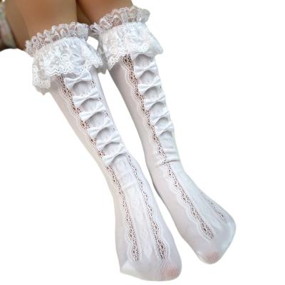 China Baby Summer Sock QUICK DRY Ruffles Lace Up Princess Breathable Solid Color Thin Knee High Girls Tube Socks For Girls for sale