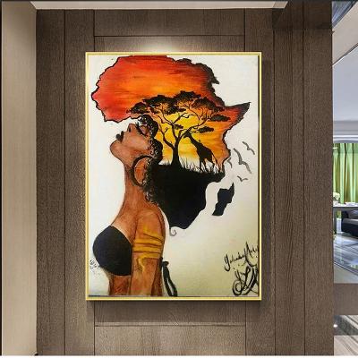 China Eco-friendly Material Classic African Woman Paintings On Wall Art Canvas Prints And Posters Abstract Sunset Landscape Pictures Home Decor for sale