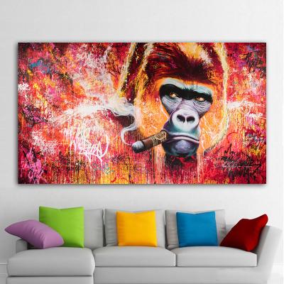 China Eco-friendly Material No Frame Graffiti Monkey Wall Art For Living Room Modern Home Decoration Painting Gorilla Smoking Pictures Canvas Painting for sale