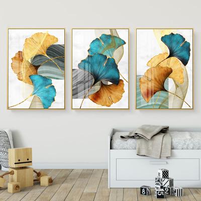 China Waterproof Canvas Printing NO FRAME Green Blue Nordic Wall Art Painting Picture Yellow Gold Plant Leaf Abstract Poster Canvas Print for sale