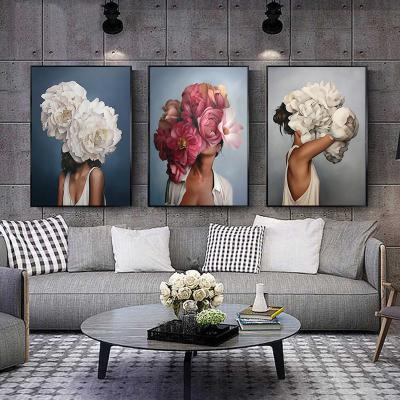 China Waterproof Canvas Printing Flowers Feathers Woman Abstract Canvas Wall Art Printing For Living Room Home Decoration for sale