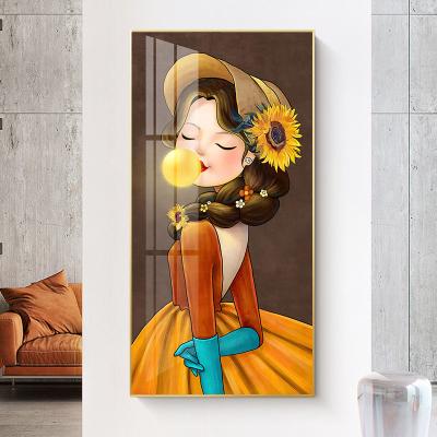 China Cartoon Eco-friendly Material Figure Painting Rectangular Crystal Porcelain Painting Vertical Background Wall Decoration for sale