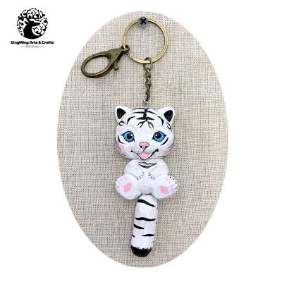 China Europe Europe Design Creative Hand - Carved Wooden Key Chain Tiger Shape For Gift Cute for sale