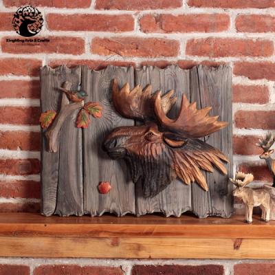 China Europe and America Vintage Style Decorations Handmade Wooden Moose Wall Decor Interior Supplier for sale