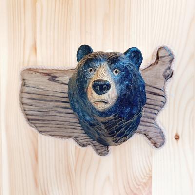 China Europe and America best-selling handmade wooden wall decorations black bear with map factory for sale