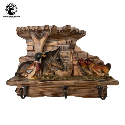 China Handmade wooden indoor rural style hook chicken duck animal donkey Europe and America decorations factory for sale