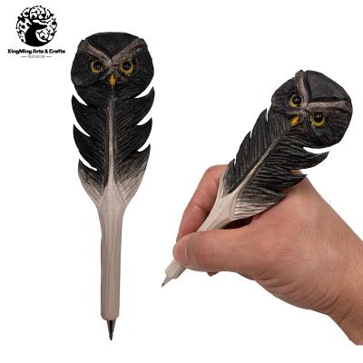 China Europe and America exquisite collectible carved handmade wooden owl shape pens with replaceable refills for sale