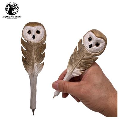 China Europe and America Factory Provided Creative Design Handwork Carving Wooden Animal Pens Owl Shape Pen For Sale for sale