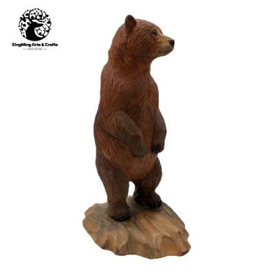 China Europe and America Decorations Handmade Wooden Handwork Carving Big Brown Bear Decoration Gift for sale