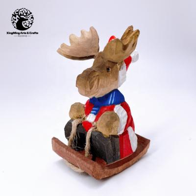 China Europe and America Christmas Gifts Wooden Moose Ornaments 3D Carved Christmas Tree Decorations for sale