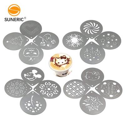 China Sustainable Reusable Coffee Cappuccino Milk Foam Latte Art Stencils Decorating Tool Stainless Steel Coffee Stencil Custom for sale