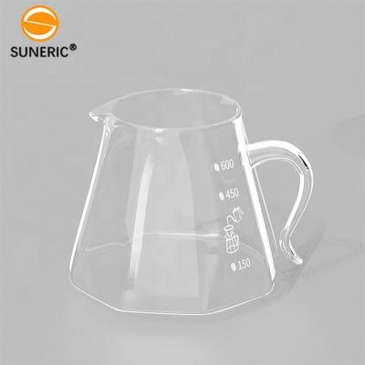 China New Design Octagonal Heat Resistant 600ml Coffee Server Hand Stocked Glass Drip Sharing Pot Coffee Pour Over Coffee Glass for sale