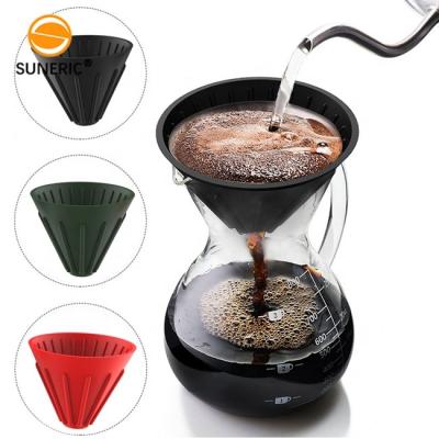 China Sustainable Reusable Coffee Filter Cup v60 Pour Over Coffee Brew Direct Portable Silicone Coffee Dripper With Stand Base for sale