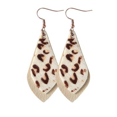 China Delicate Women Fashion Hugely Popular Latest Designs Leopard PU Leather Stud Earrings Horse Hair Leather Earrings for sale