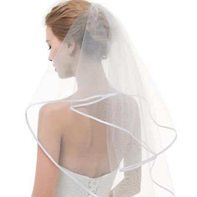 China Wholesale Satin Ribbon Edge Veil Double-Layer Satin Bridal Trimming Veil Women Multi-Layer Veil For Wedding for sale