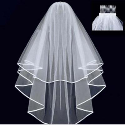 China Lace Edge One Layers White High Quality Wedding Veil With Soft Pearl Bride Veil For Women for sale